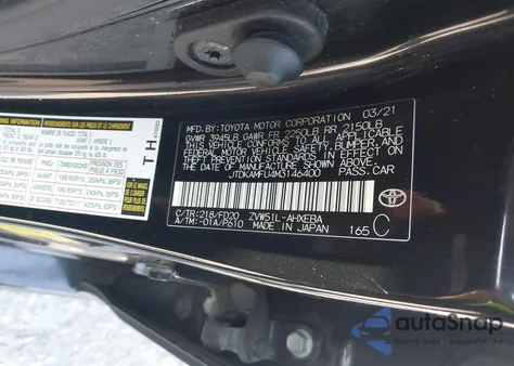 2021 Toyota Prius Le z USA, uszkodzony, nr VIN JTDKAMFU4M3146400